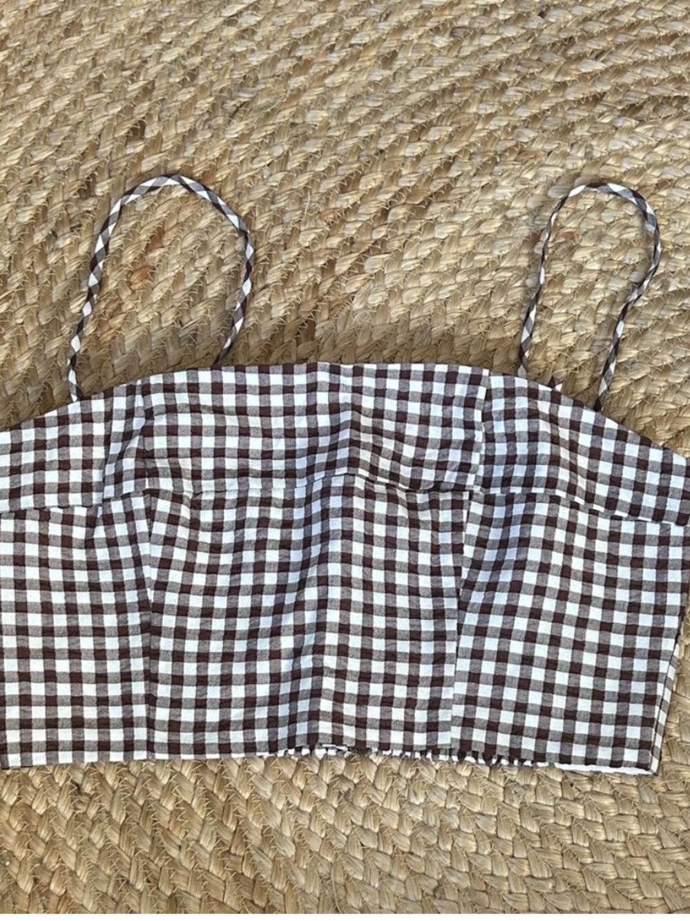 NWT • STAUD chocolate gingham cropped tank - small